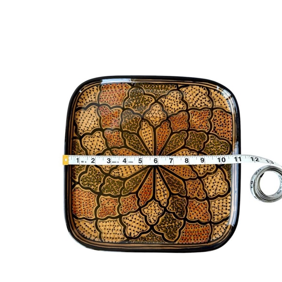 Le Souk Tunisia Handmade Honey Square Ceramic Vintage Platter Pottery Art Plate - Picture 10 of 12